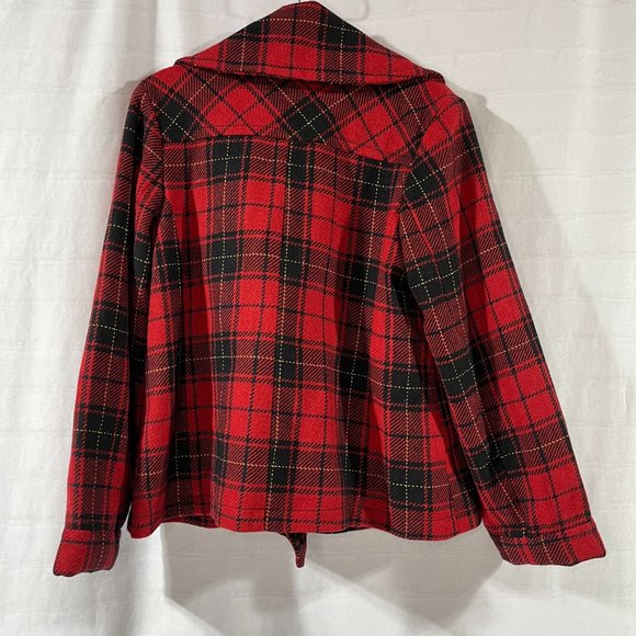 Women's Merona Buffalo Red & Black Plaid Coat / Jacket / Pea Coat, Size Medium - Picture 2 of 5